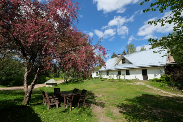 Peamaja sinine taevas 2025 üldvaade Kallaste Turismitalu Ärksa hingega talu Harjumaal.