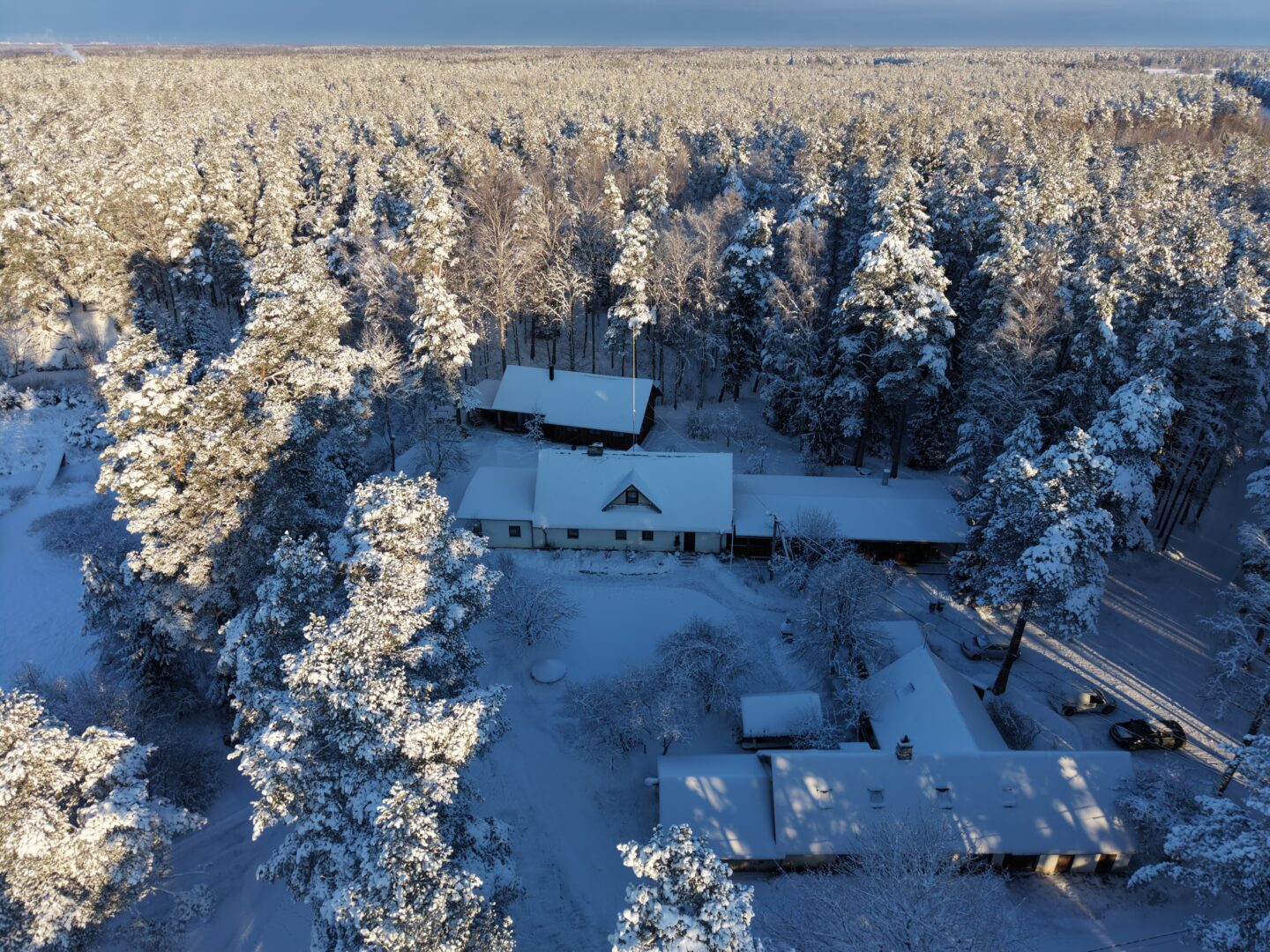 Kallaste Turismitalu peamaja ja mõttemaja saun Heino Talv droonipilt mets loodus
