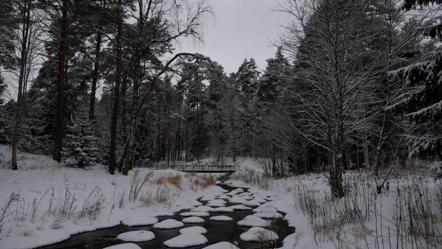 Kallaste Turismitalu Talv Kloostri jõgi kärestik lumi - loodus - puhkus looduses - ilus - www.kallastetalu.ee - Ärksa hingega talu Harjumaal